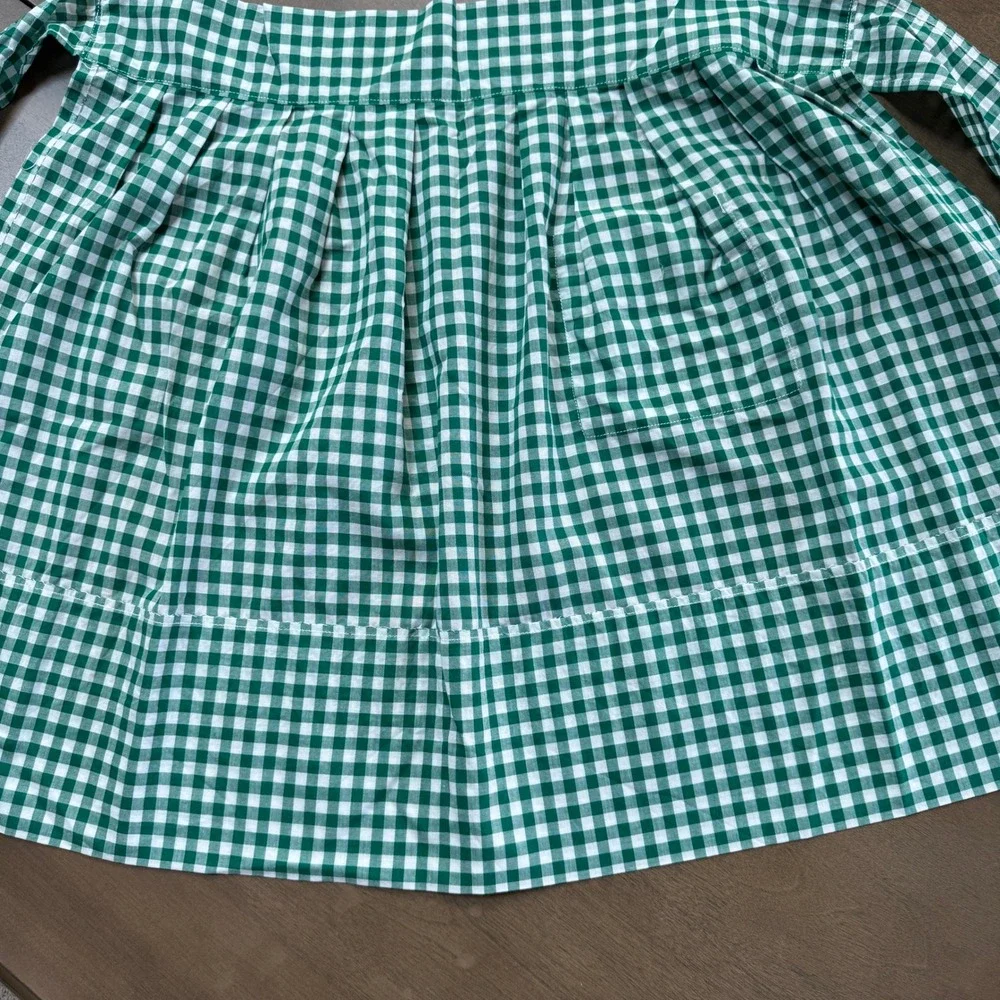 VNTG Green White Gingham Check Apron Shabby Chic Cottagecore Hostess Lace Trim